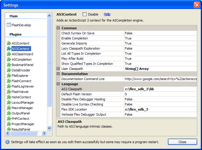 Classpath Settings